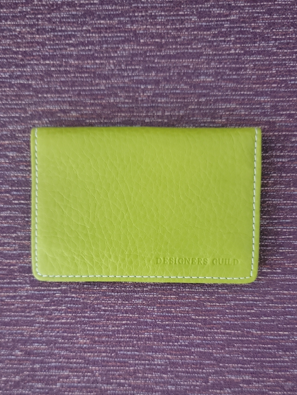 Designers Guild Lime Green Leather I.D.Card Sleeve with White Stitching